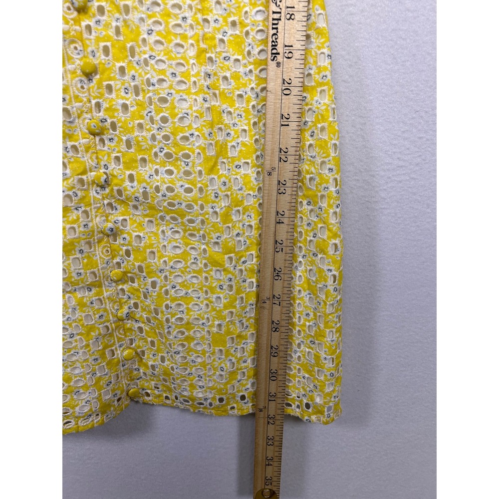 Cottagecore LINI Women XS Yellow Floral Eyelet Puff Sleeve Mini Dress Sweetheart - Picture 7 of 11